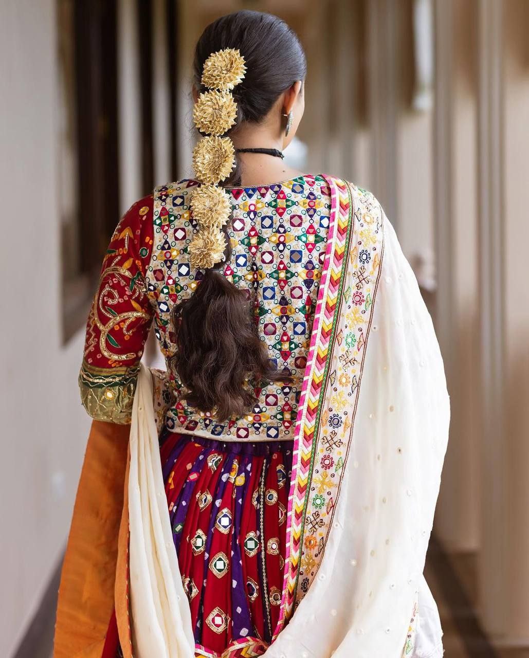 Purple & Red Bandhani Patchwork Kutchi Mirror Work Designer Chaniya Choli Se