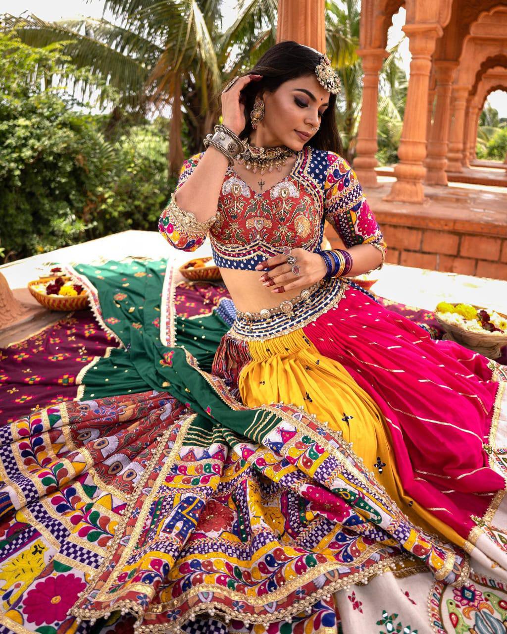 Multi-Color Colorblock & Elephant Patchwork Designer Chaniya Choli Set