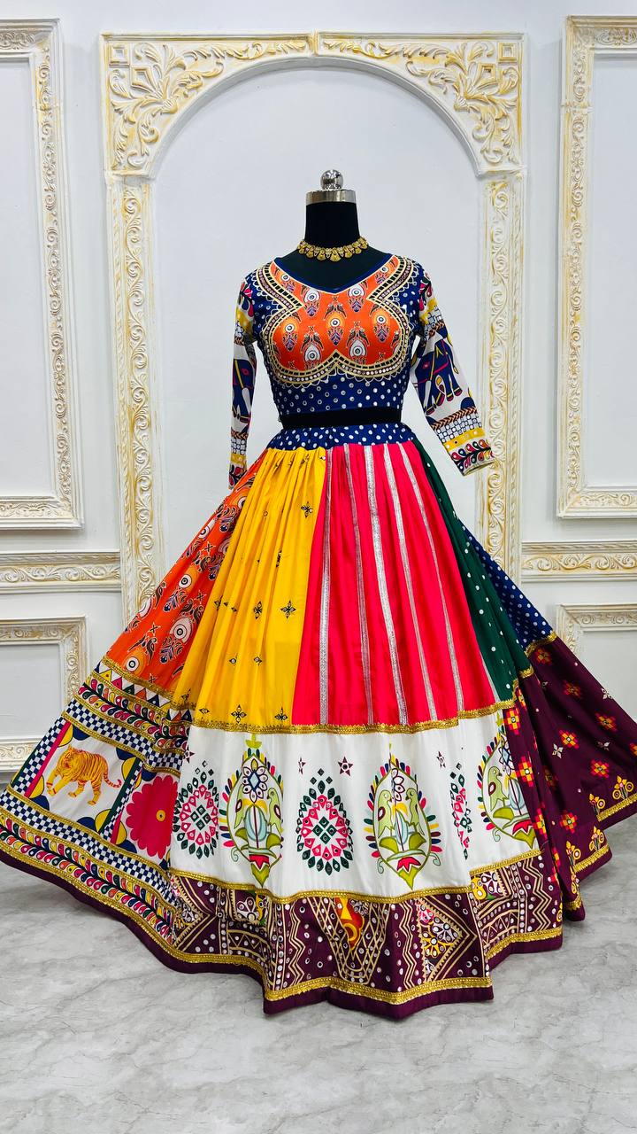 Multi-Color Colorblock & Elephant Patchwork Designer Chaniya Choli Set