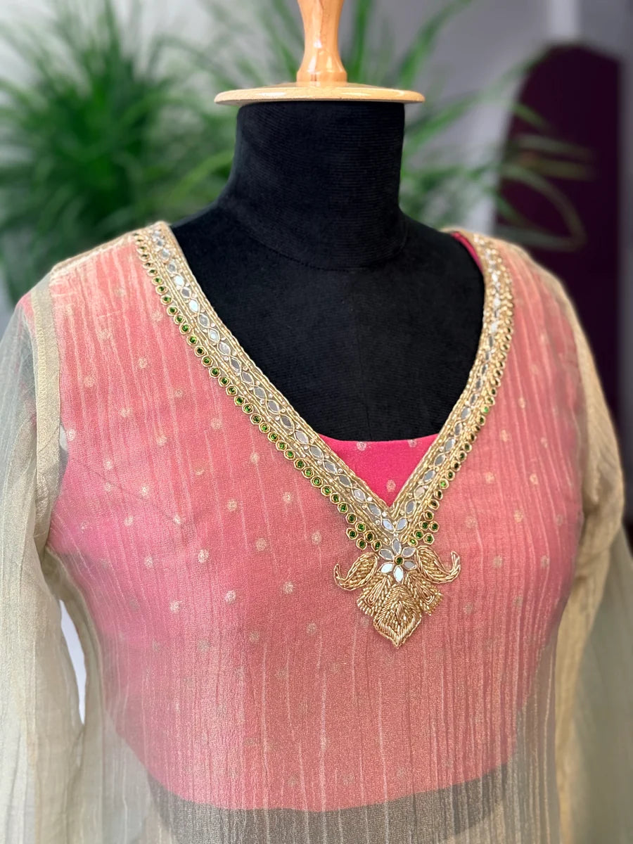 Ivory & Peach Sharara color Bids Sequence Embroidery work Sharara set