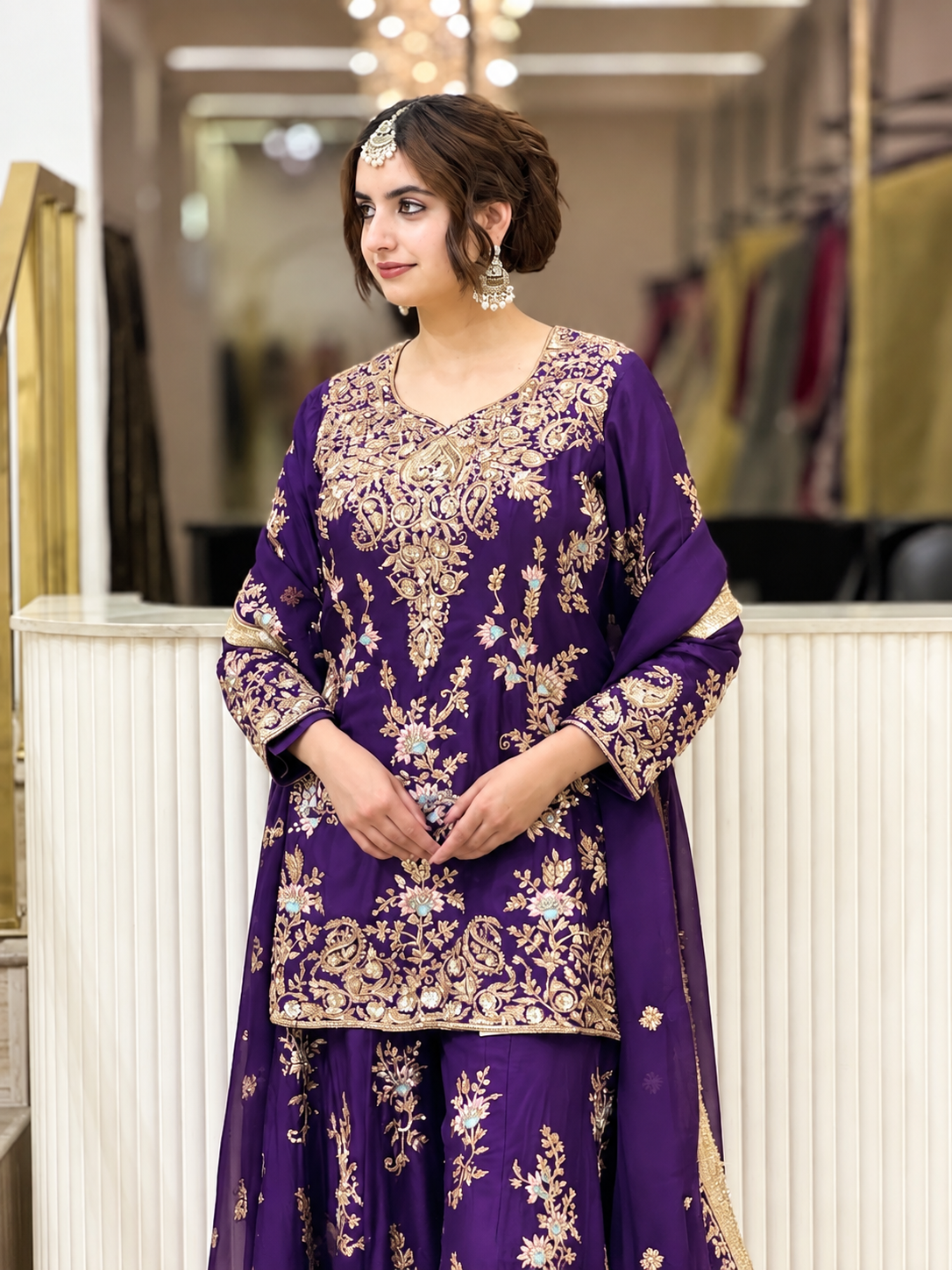 Luxury Pakistani Embroidered Sharara Suit with Dupatta