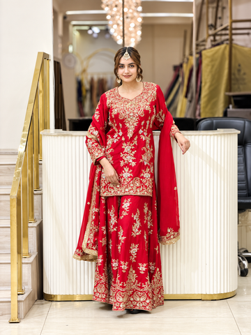 Luxury Pakistani Embroidered Sharara Suit with Dupatta