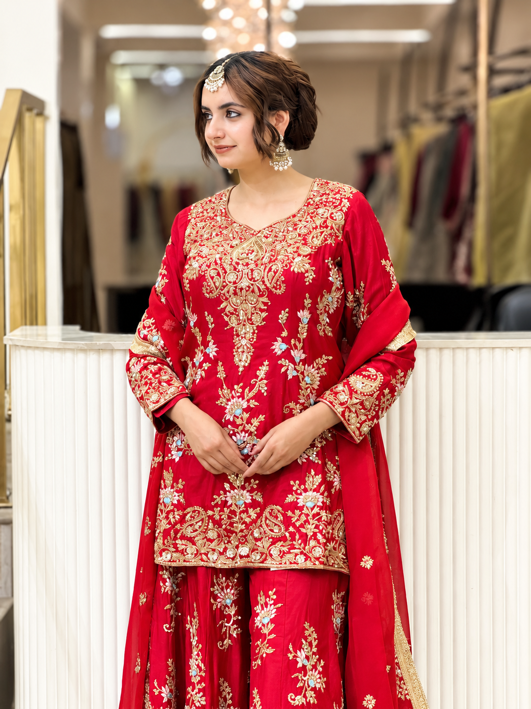 Luxury Pakistani Embroidered Sharara Suit with Dupatta