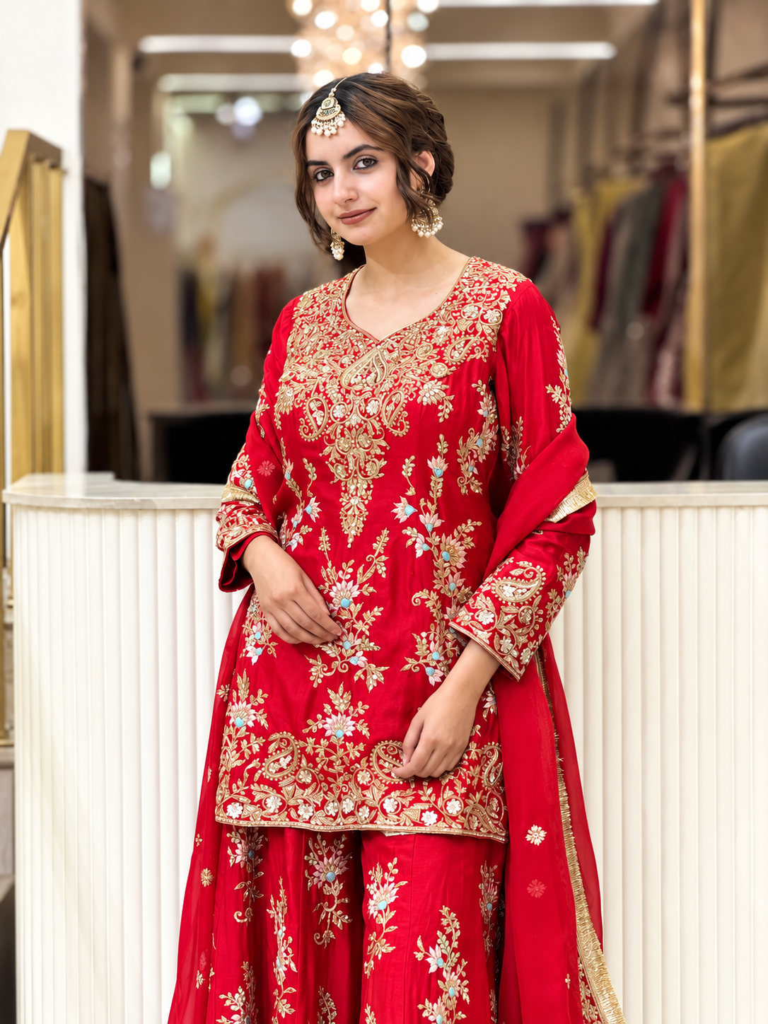 Luxury Pakistani Embroidered Sharara Suit with Dupatta