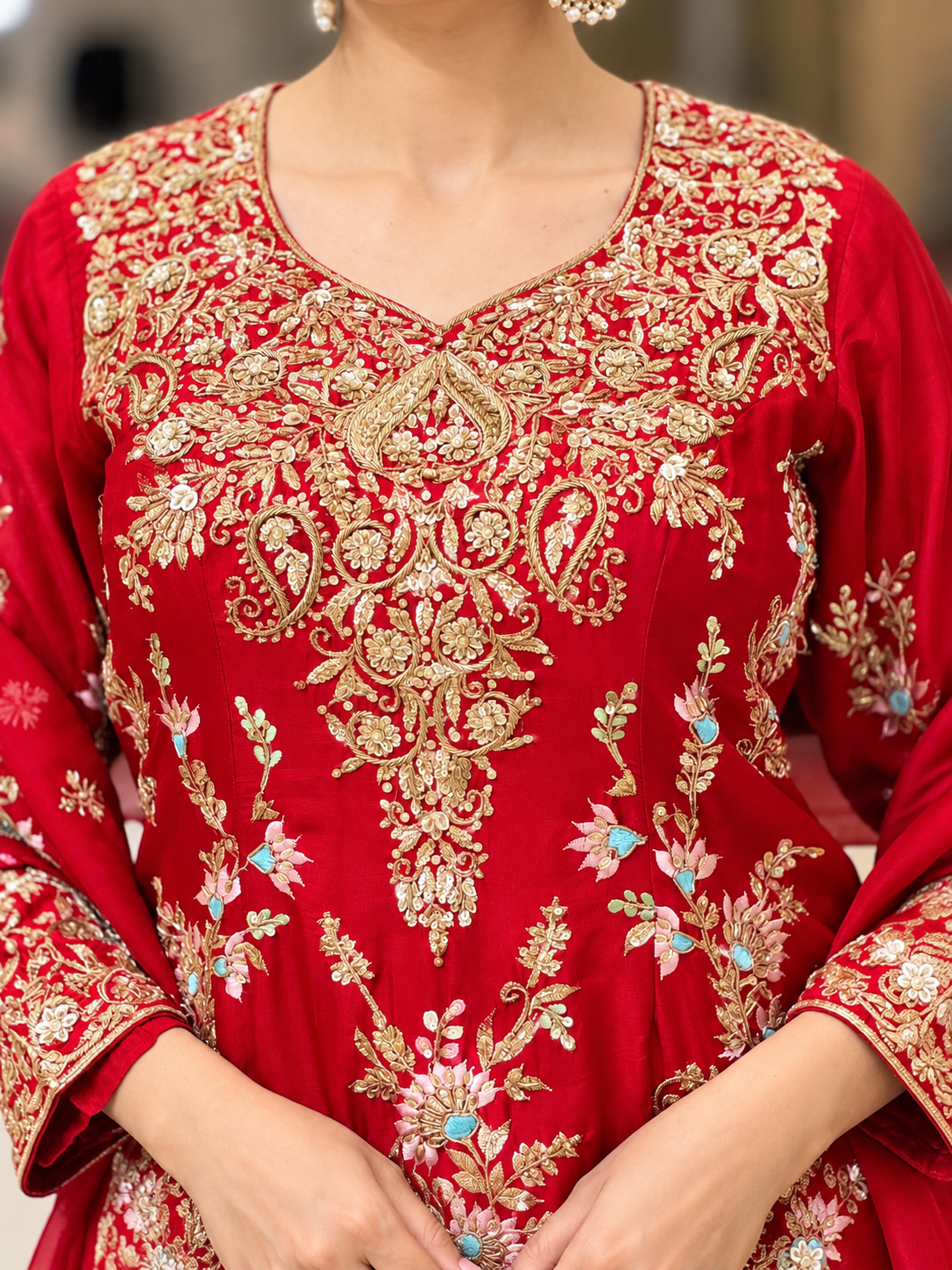 Luxury Pakistani Embroidered Sharara Suit with Dupatta