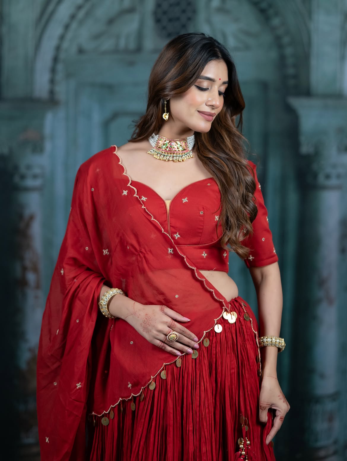 Crimson Red Micro-Pleated Chaniya Choli Set – Festive Navratri Wear