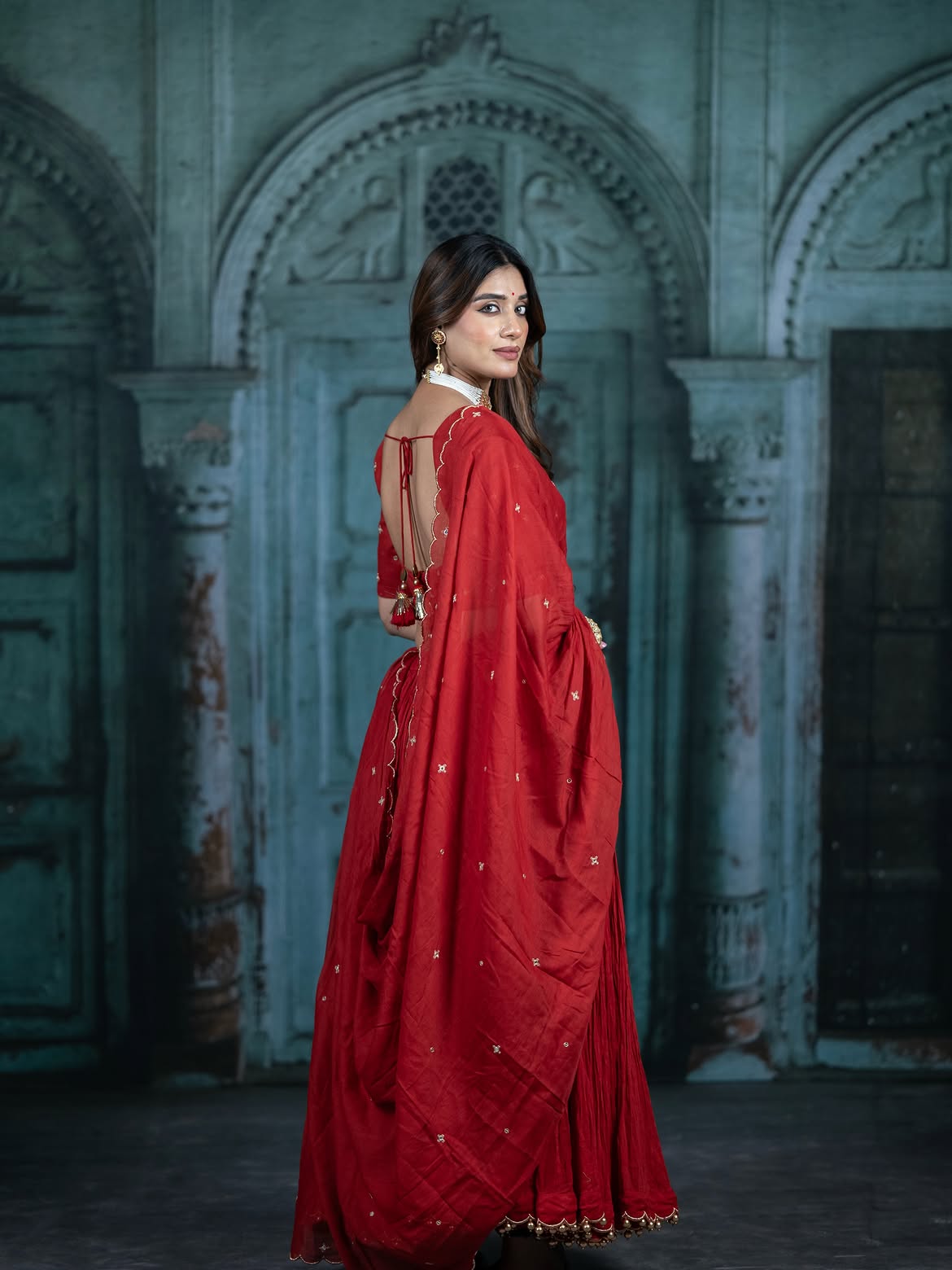 Crimson Red Micro-Pleated Chaniya Choli Set – Festive Navratri Wear