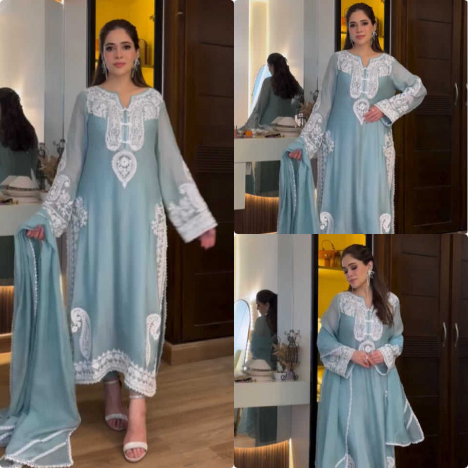 Pakistani Suit Party Wear Salwar Kameez in Organza Silk