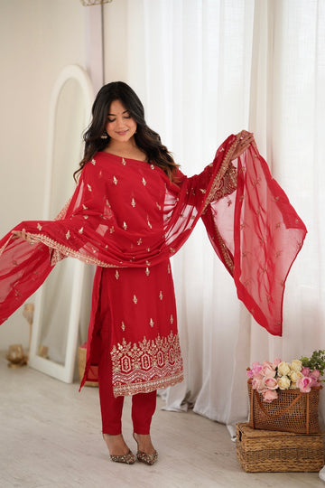 Red Faux Georgette Pakistani Salwar Suit Women Party Wear