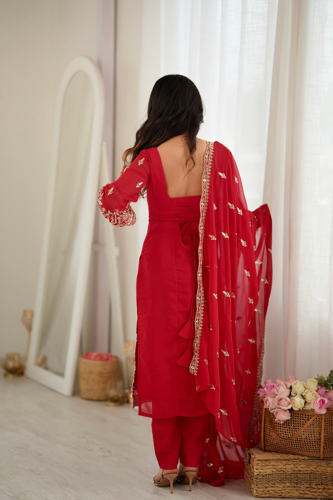 Red Faux Georgette Pakistani Salwar Suit Women Party Wear