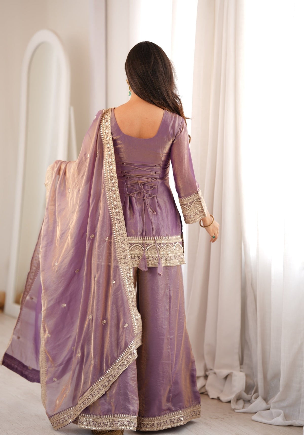 Dusty Pink Silk Pakistani Suit with Embroidery & Palazzo