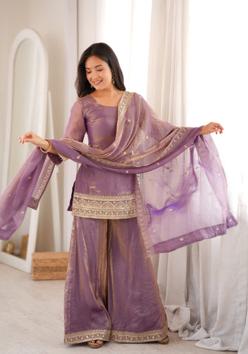 Dusty Pink Silk Pakistani Suit with Embroidery & Palazzo