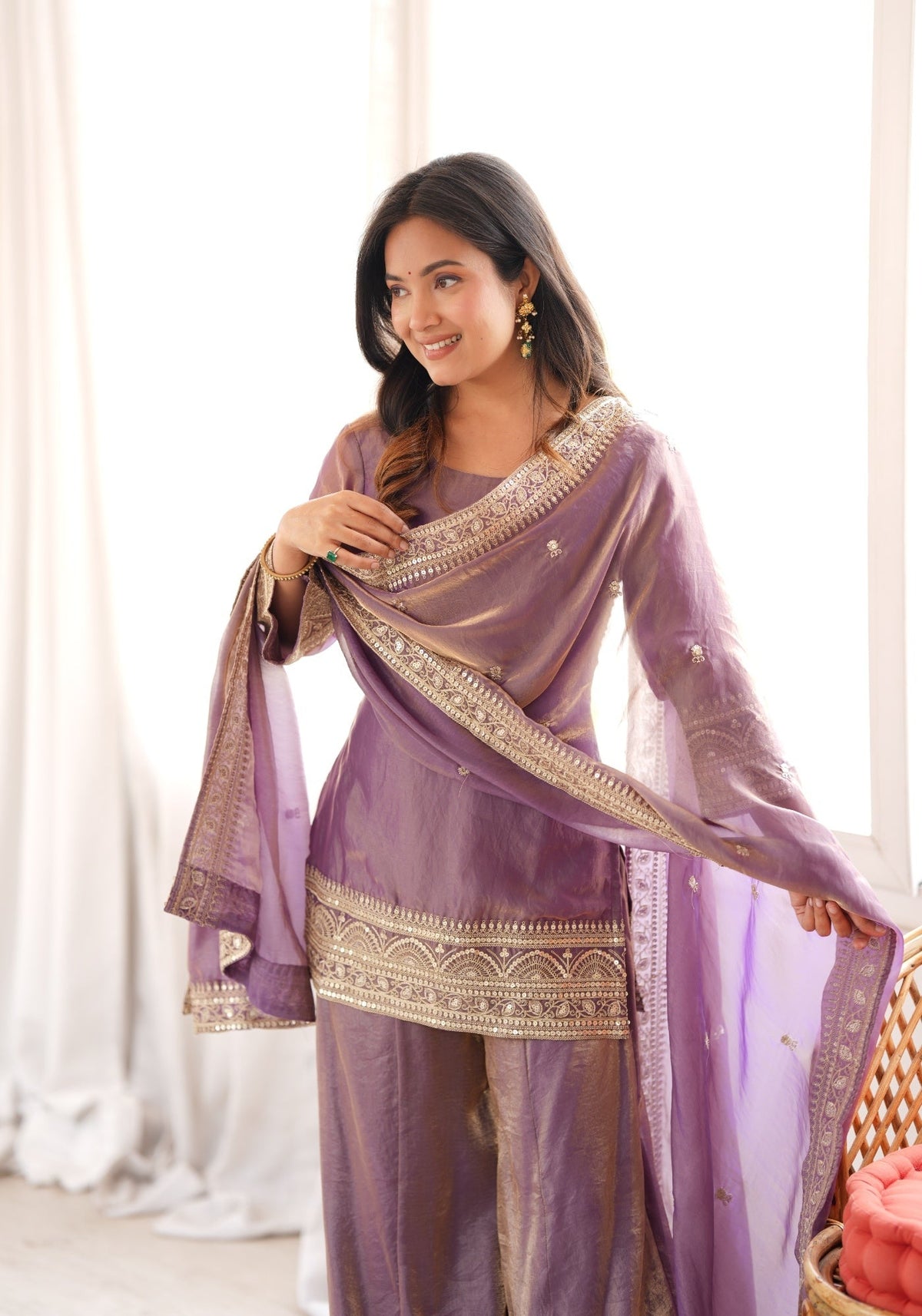 Dusty Pink Silk Pakistani Suit with Embroidery & Palazzo