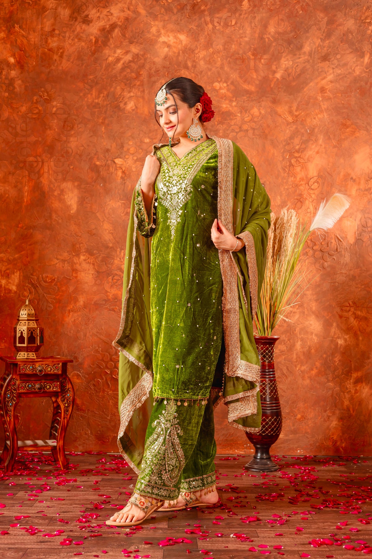 Pure Viscose Velvet Party Wear Suit for Women - Top Plazzo Set