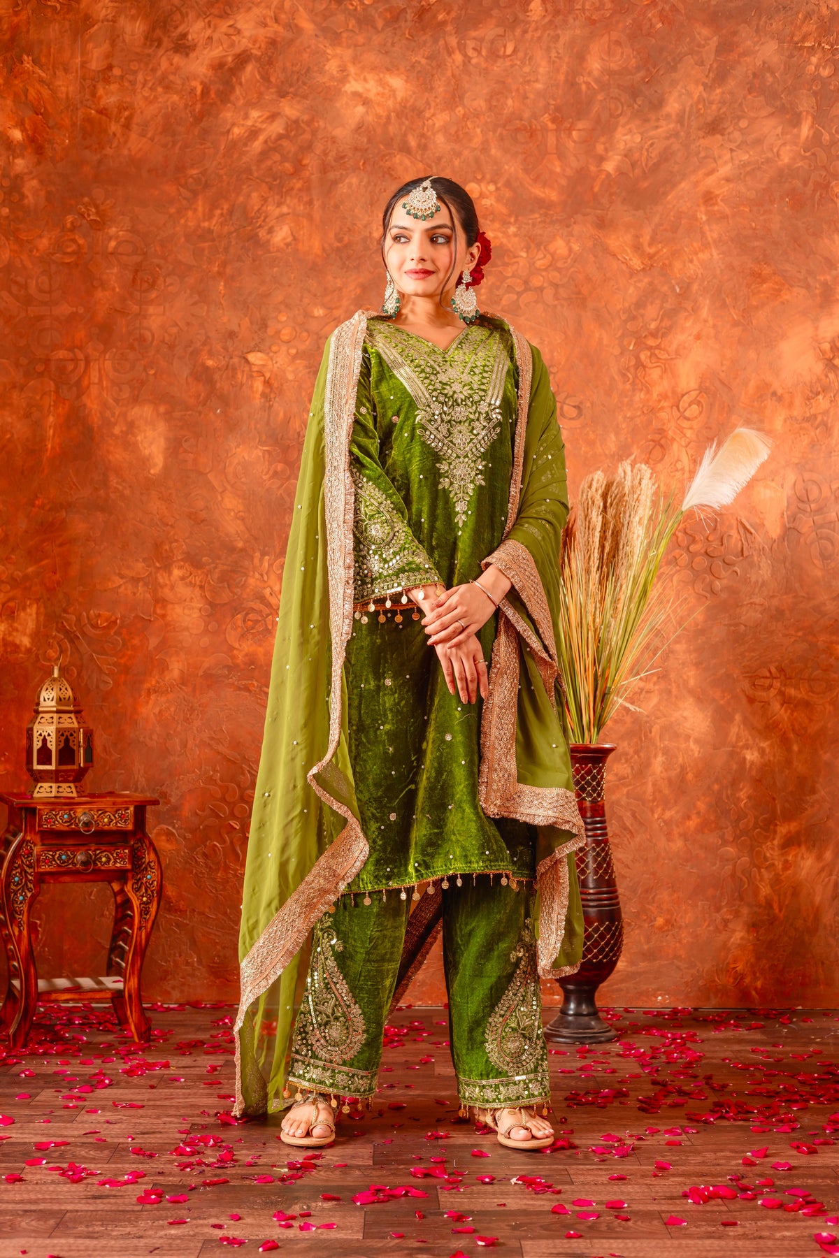 Pure Viscose Velvet Party Wear Suit for Women - Top Plazzo Set