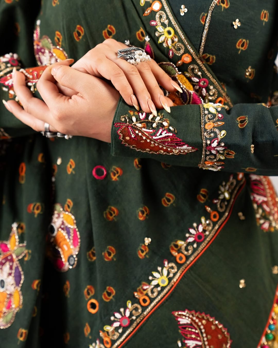 Bottle Green & Mustard Yellow Printed Cotton Chaniya Choli with Embroidered Dupatta