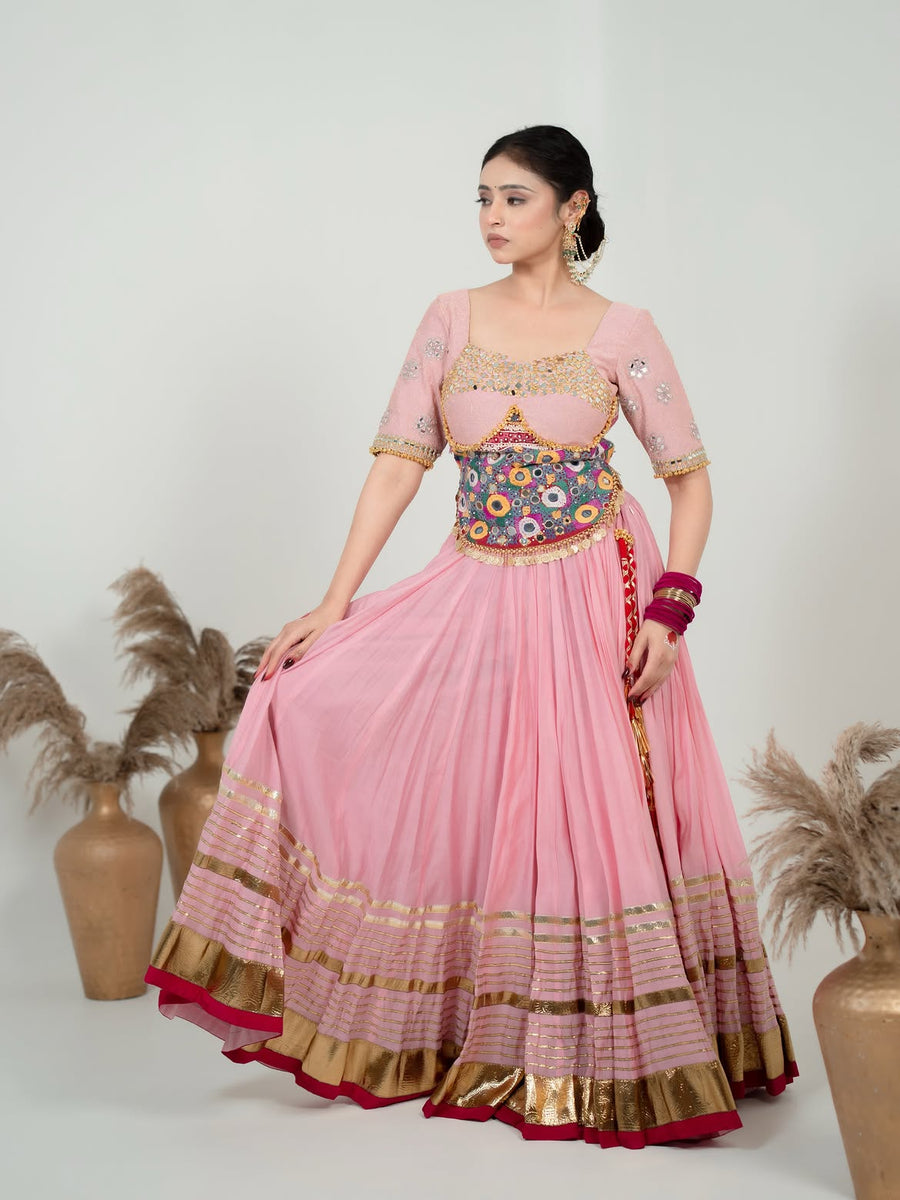 Blush Pink Mirror Work Chaniya Choli Set – Navratri & Festive Wear