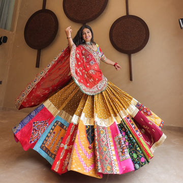 Multi-Color Designer Patchwork & Mirror Work Chaniya Choli Set (Navratri / Festive Ethnic Wear)