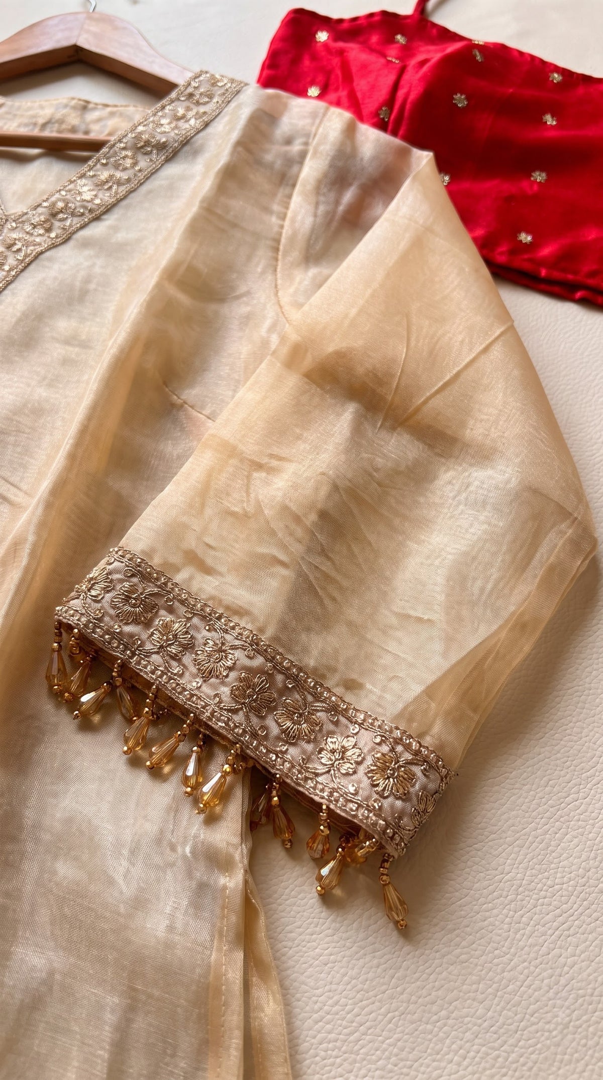 Golden Tissue 3-Piece Kurta Set with Lace Work
