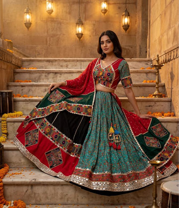 1402 Multi-Color Patchwork Cotton Chaniya Choli with Kutchi Mirror Work