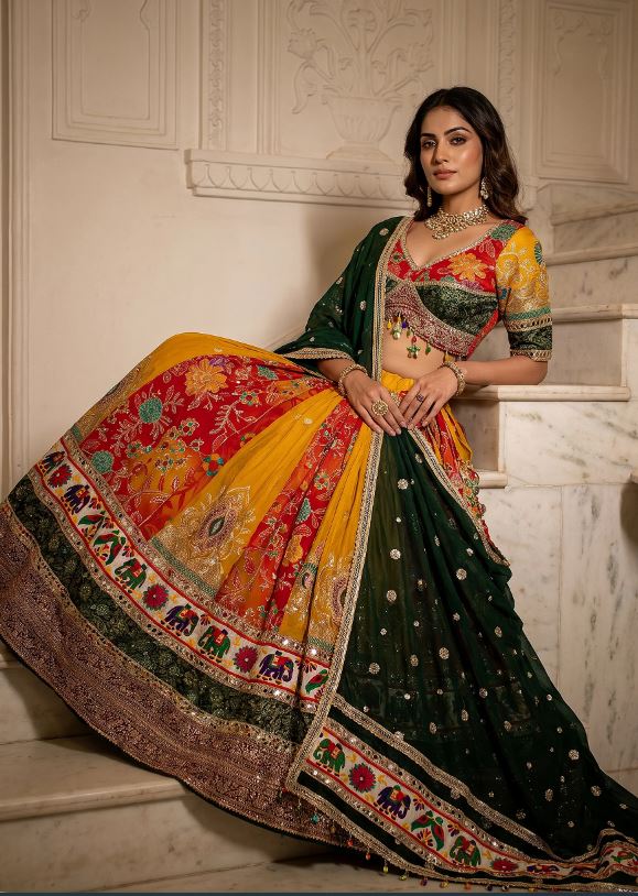 1407  Vibrant Multicolor Georgette Navratri Chaniya Choli with Mirror Work