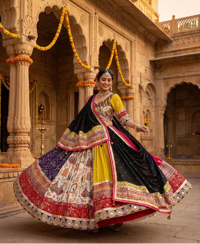 1410 Multicolor Garba Chaniya Choli with Heritage & Mirror work