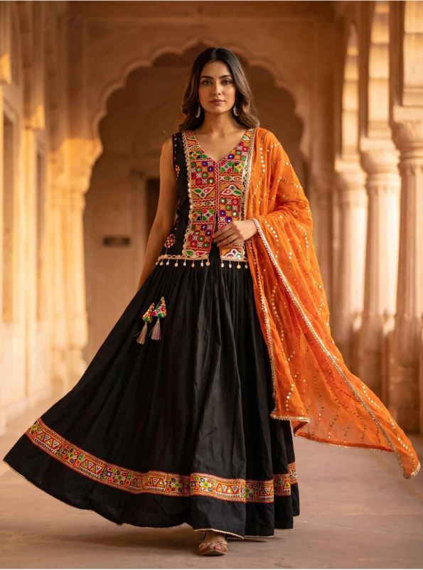 1412 Black Cotton Navratri Chaniya Choli Kutchi Work
