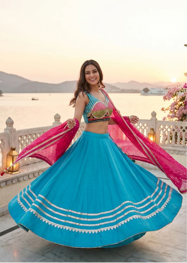 1413 Vibrant Blue Navratri Chaniya Choli Mirror Work