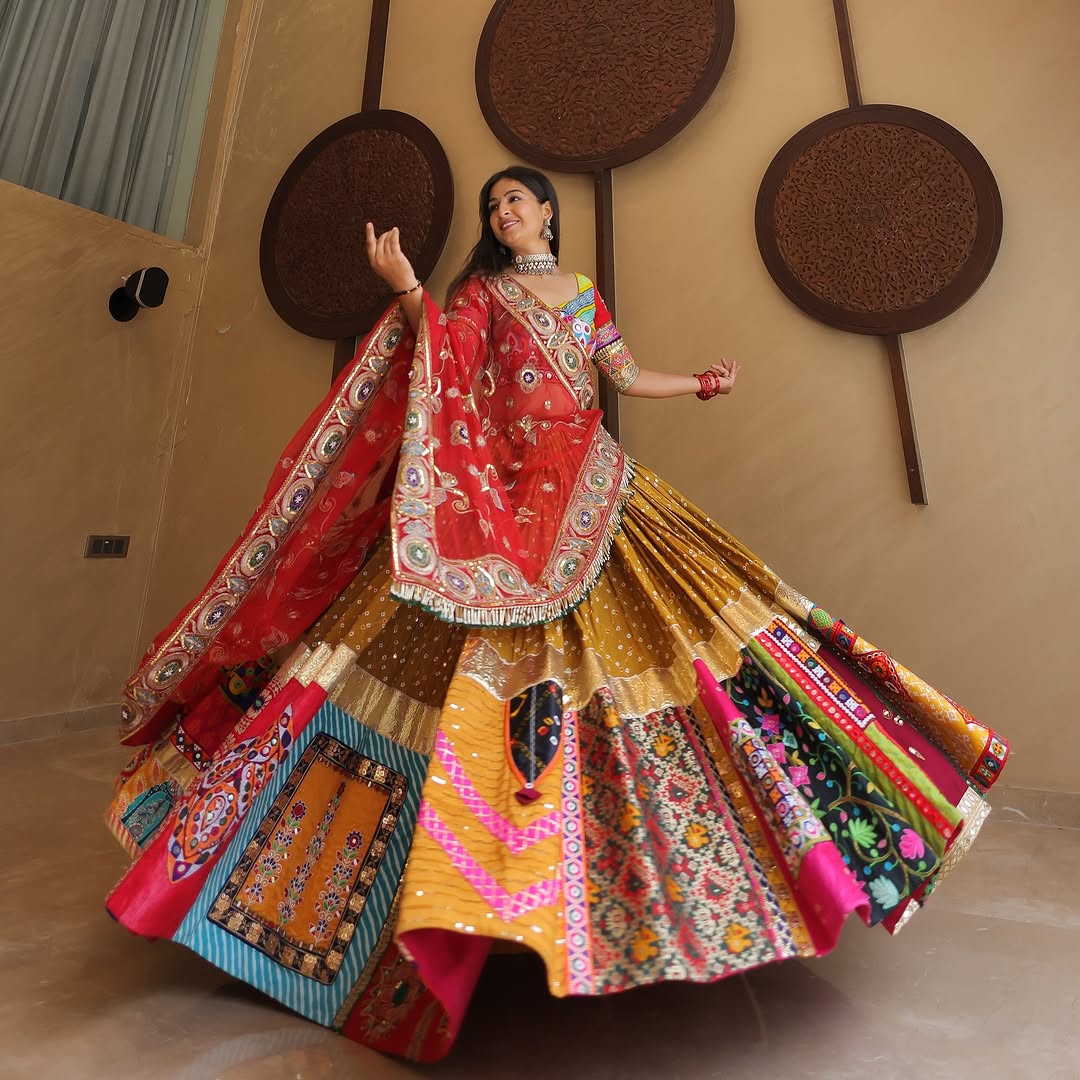 Multi-Color Designer Patchwork & Mirror Work Chaniya Choli Set (Navratri / Festive Ethnic Wear)