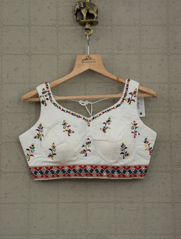 1401 White Navratri Chaniya Choli Mirror Work