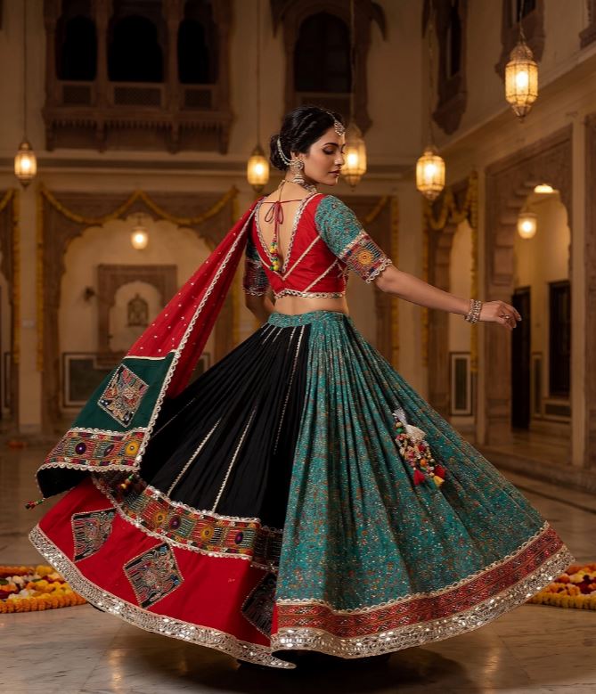 1402 Multi-Color Patchwork Cotton Chaniya Choli with Kutchi Mirror Work