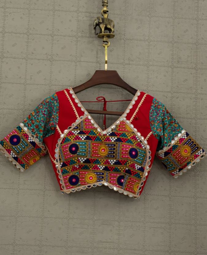 1402 Multi-Color Patchwork Cotton Chaniya Choli with Kutchi Mirror Work