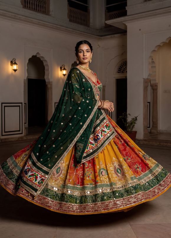 1407  Vibrant Multicolor Georgette Navratri Chaniya Choli with Mirror Work
