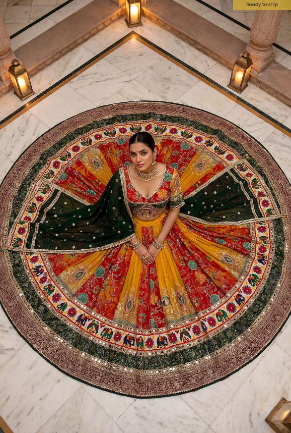1407  Vibrant Multicolor Georgette Navratri Chaniya Choli with Mirror Work