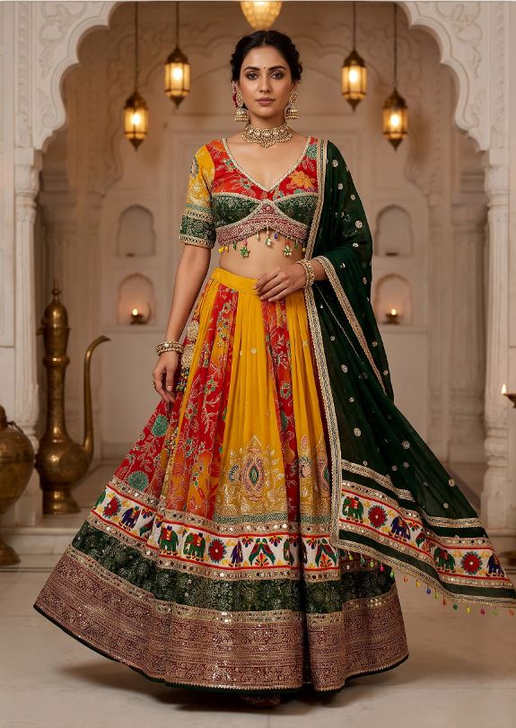 1407  Vibrant Multicolor Georgette Navratri Chaniya Choli with Mirror Work