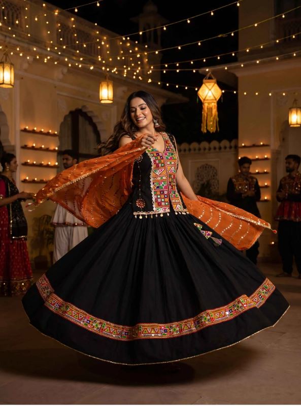 1412 Black Cotton Navratri Chaniya Choli Kutchi Work