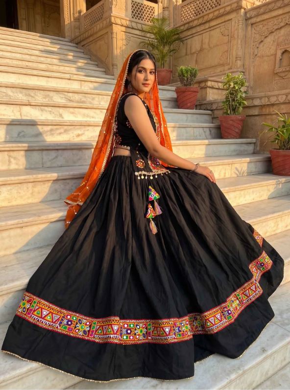 1412 Black Cotton Navratri Chaniya Choli Kutchi Work