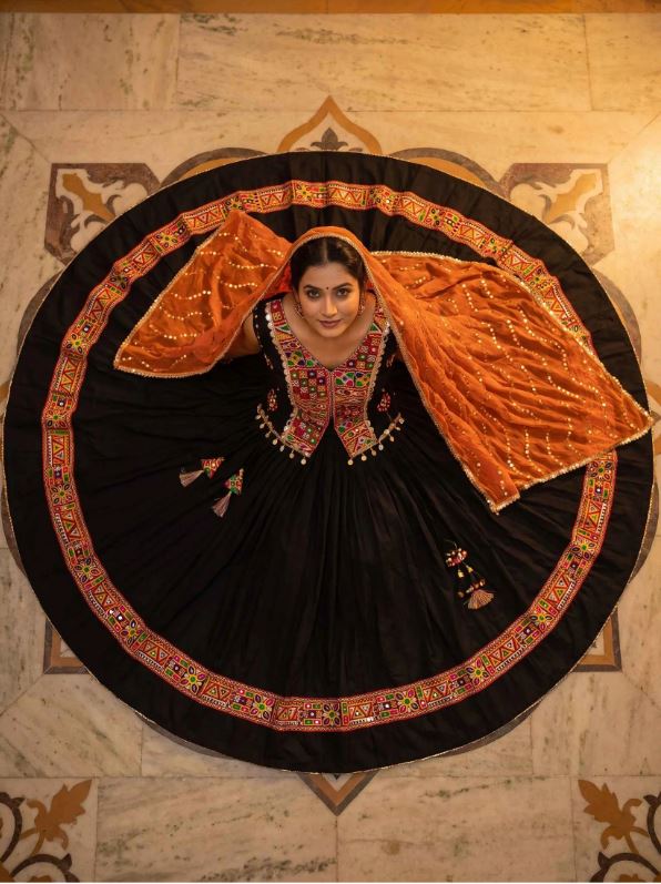 1412 Black Cotton Navratri Chaniya Choli Kutchi Work