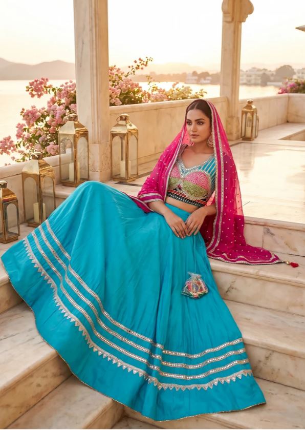 1413 Vibrant Blue Navratri Chaniya Choli Mirror Work