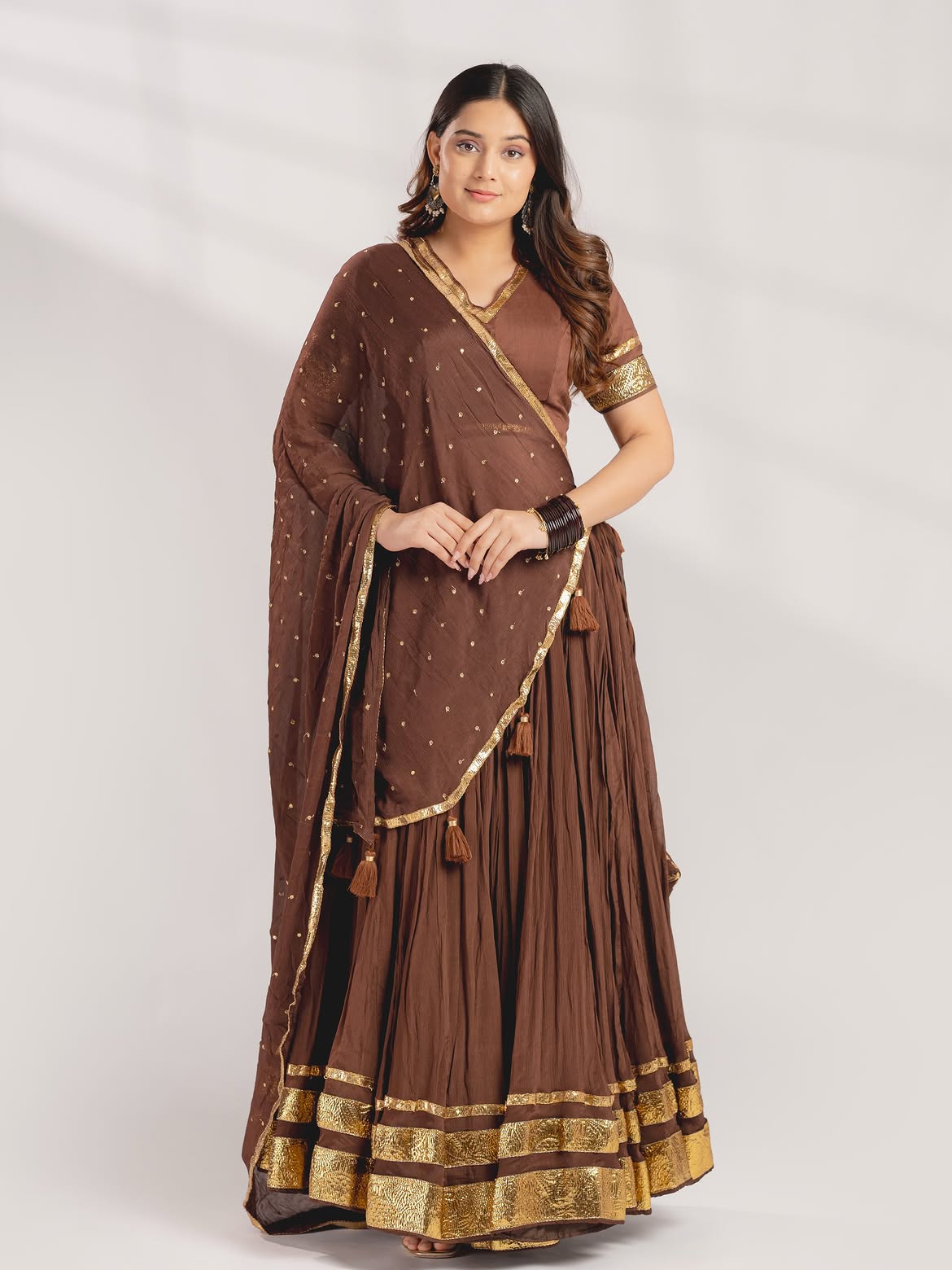 Chocolate Brown Micro-Pleated Chaniya Choli Set – Festive Navratri Wear