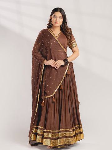 Chocolate Brown Micro-Pleated Chaniya Choli Set – Festive Navratri Wear