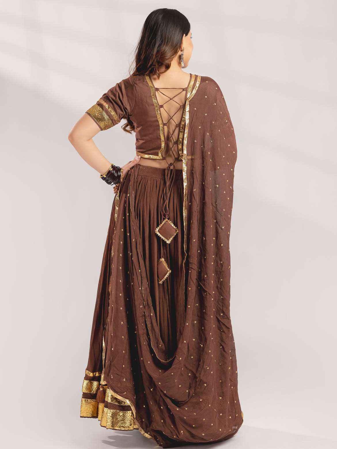 Chocolate Brown Micro-Pleated Chaniya Choli Set – Festive Navratri Wear