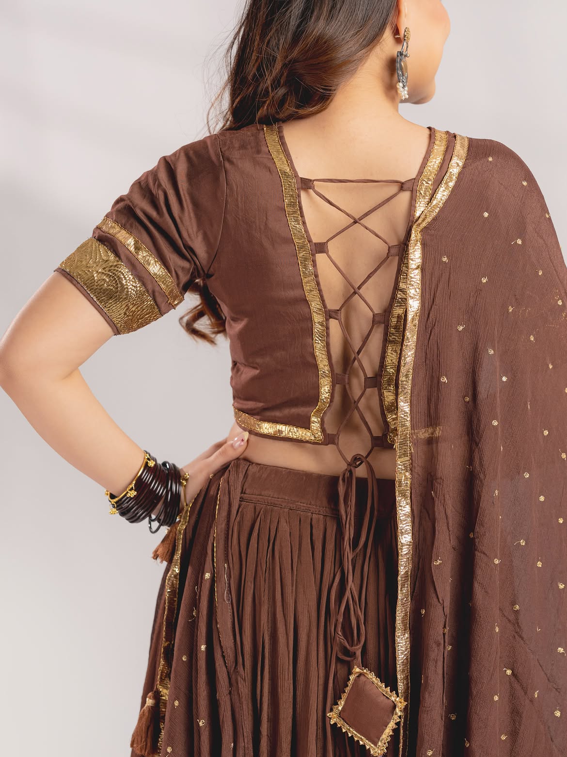 Chocolate Brown Micro-Pleated Chaniya Choli Set – Festive Navratri Wear