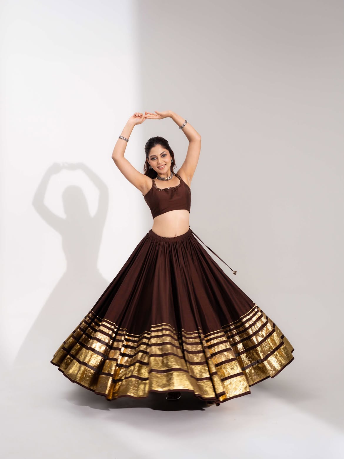 Zohra Broad Metallic Gota Lehenga Choli Set in Dark Chocolate Brown