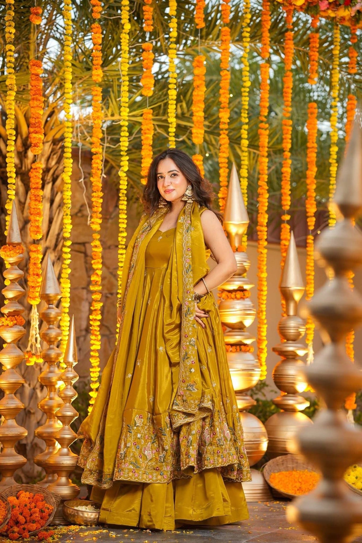 Ocira Mustard Silk Anarkali Suit Set