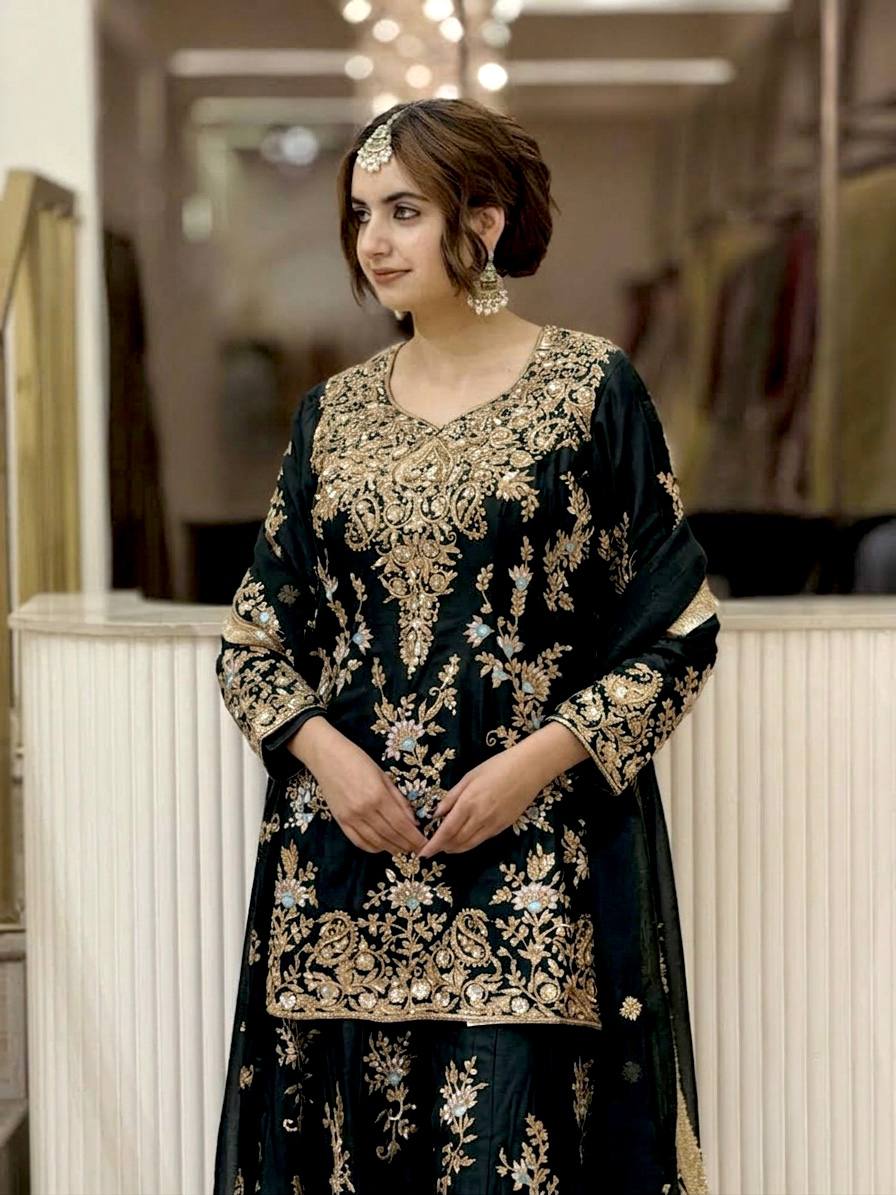 Luxury Pakistani Embroidered Sharara Suit with Dupatta