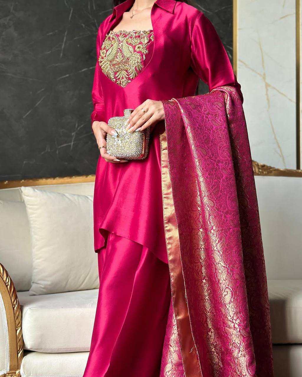 Tasneem Malay Satin Silk Farshi Salwar Suit Set