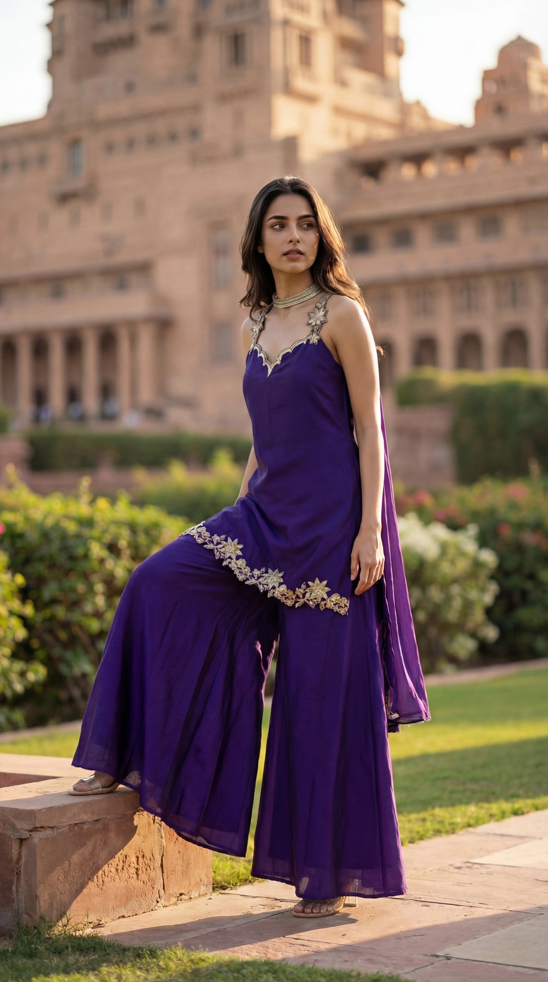 Turn Heads in Timeless Elegance: Royal Purple Embroidered Silk Blend 3-Piece Kurta Set