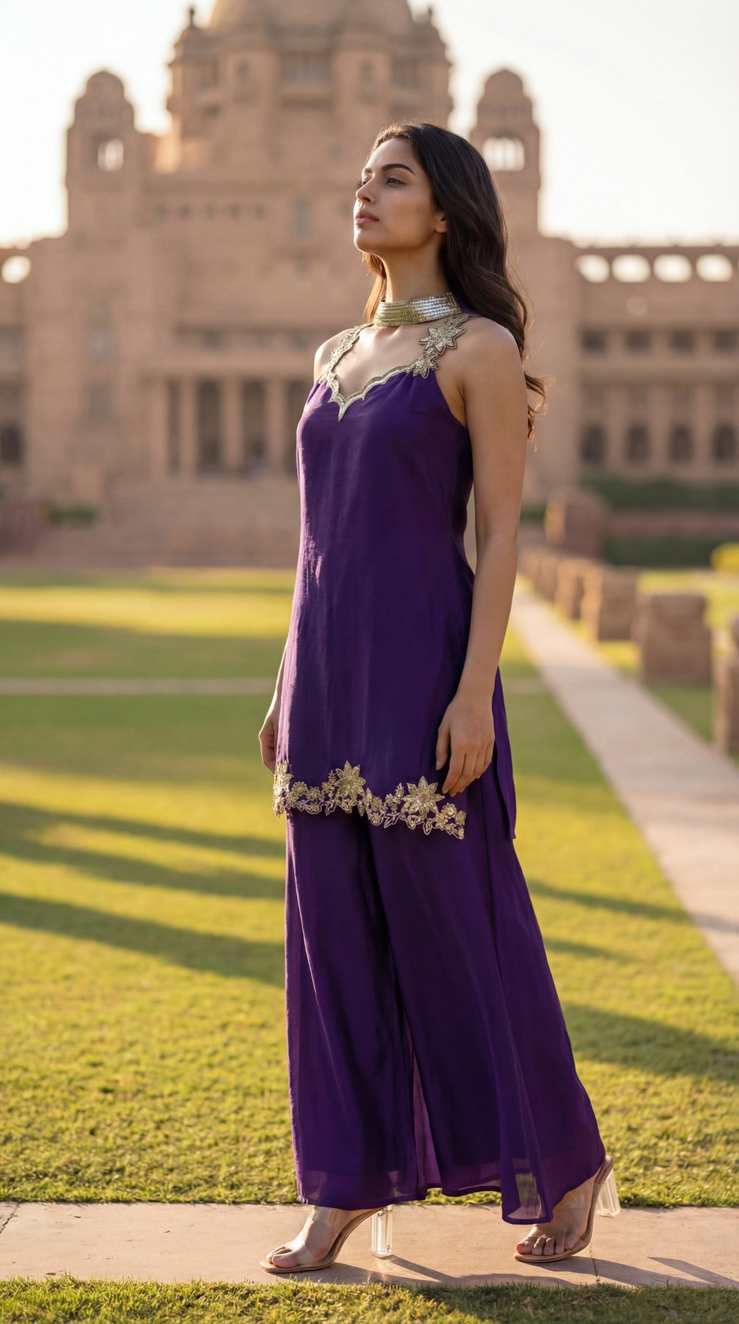 Turn Heads in Timeless Elegance: Royal Purple Embroidered Silk Blend 3-Piece Kurta Set