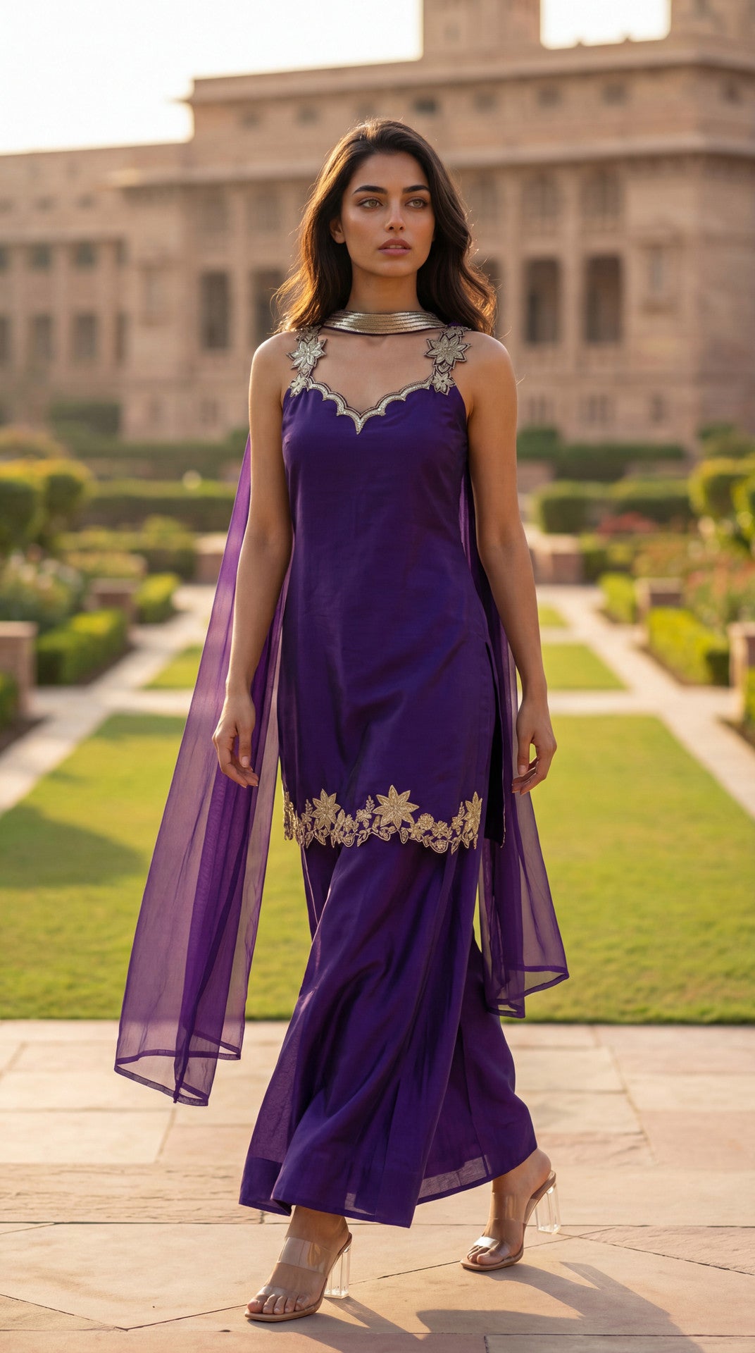 Turn Heads in Timeless Elegance: Royal Purple Embroidered Silk Blend 3-Piece Kurta Set
